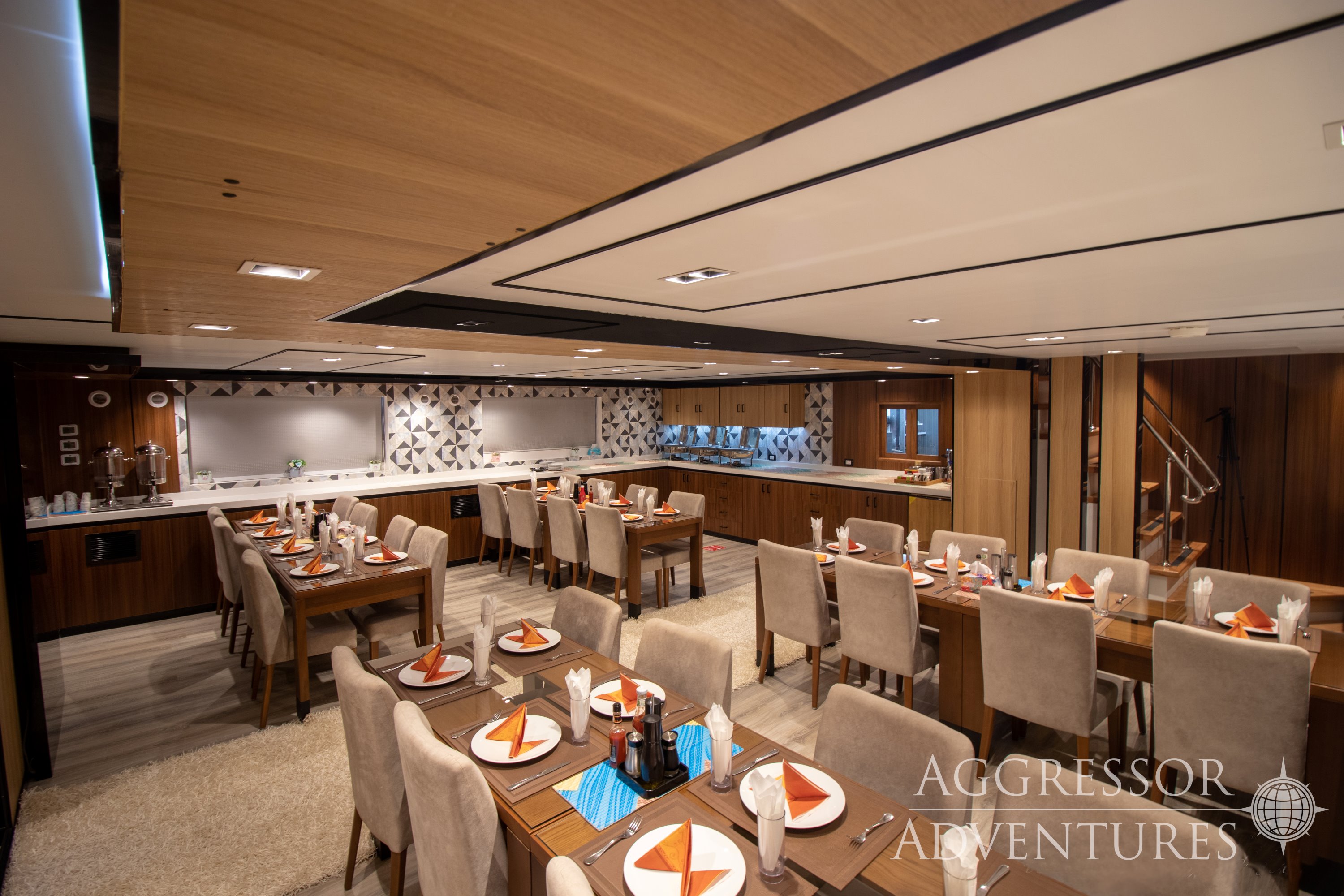 Spacious dining area for delicious meals prepared by the yacht's chef aboard Red Sea Aggressor IV