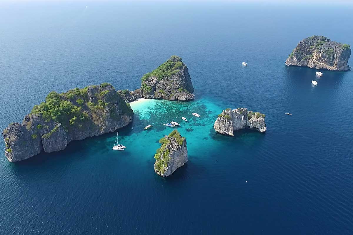 The dramatic limestone formations of Koh Haa islands