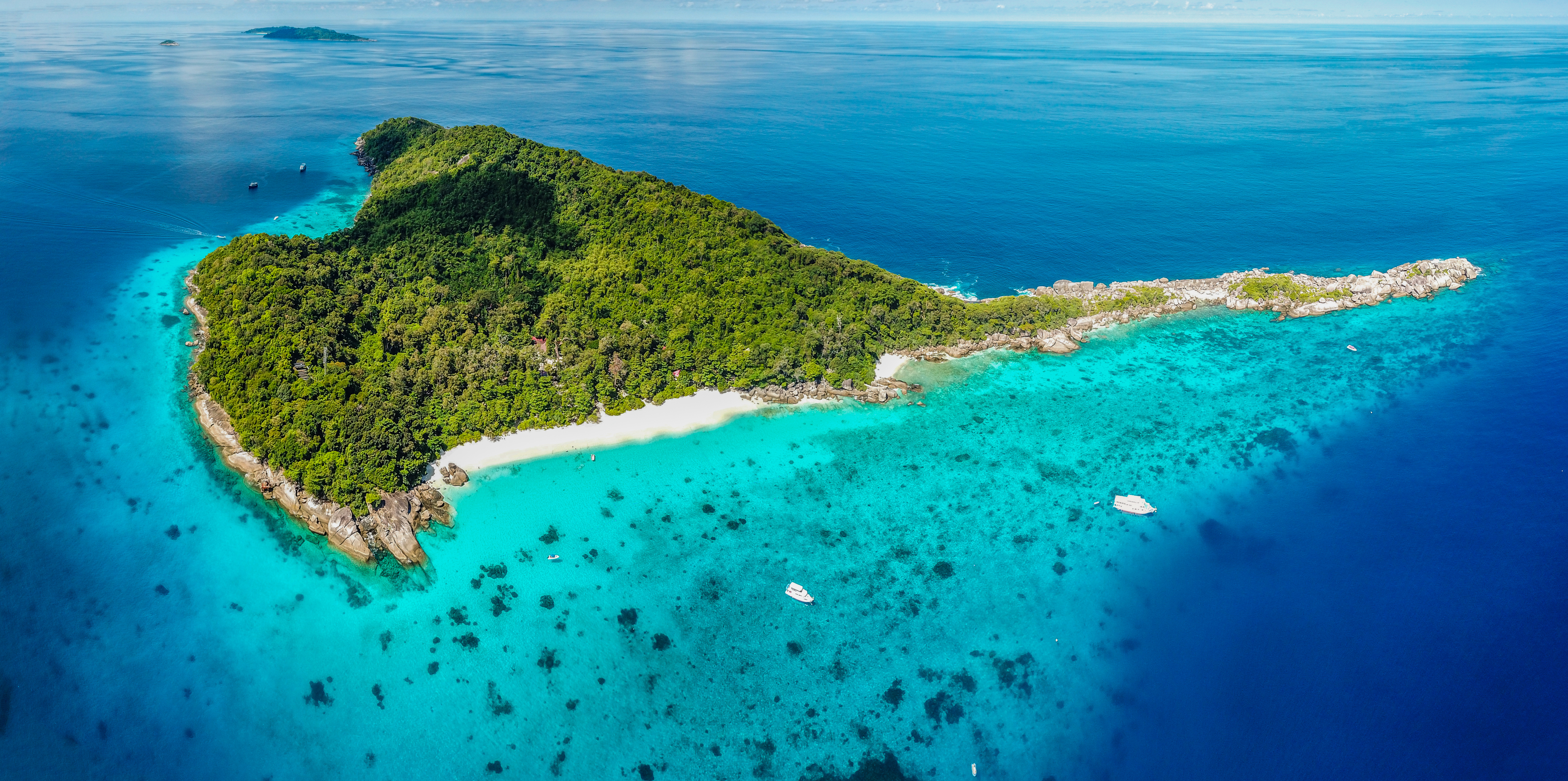 Aerial view of the Similan Islands with crystal clear water