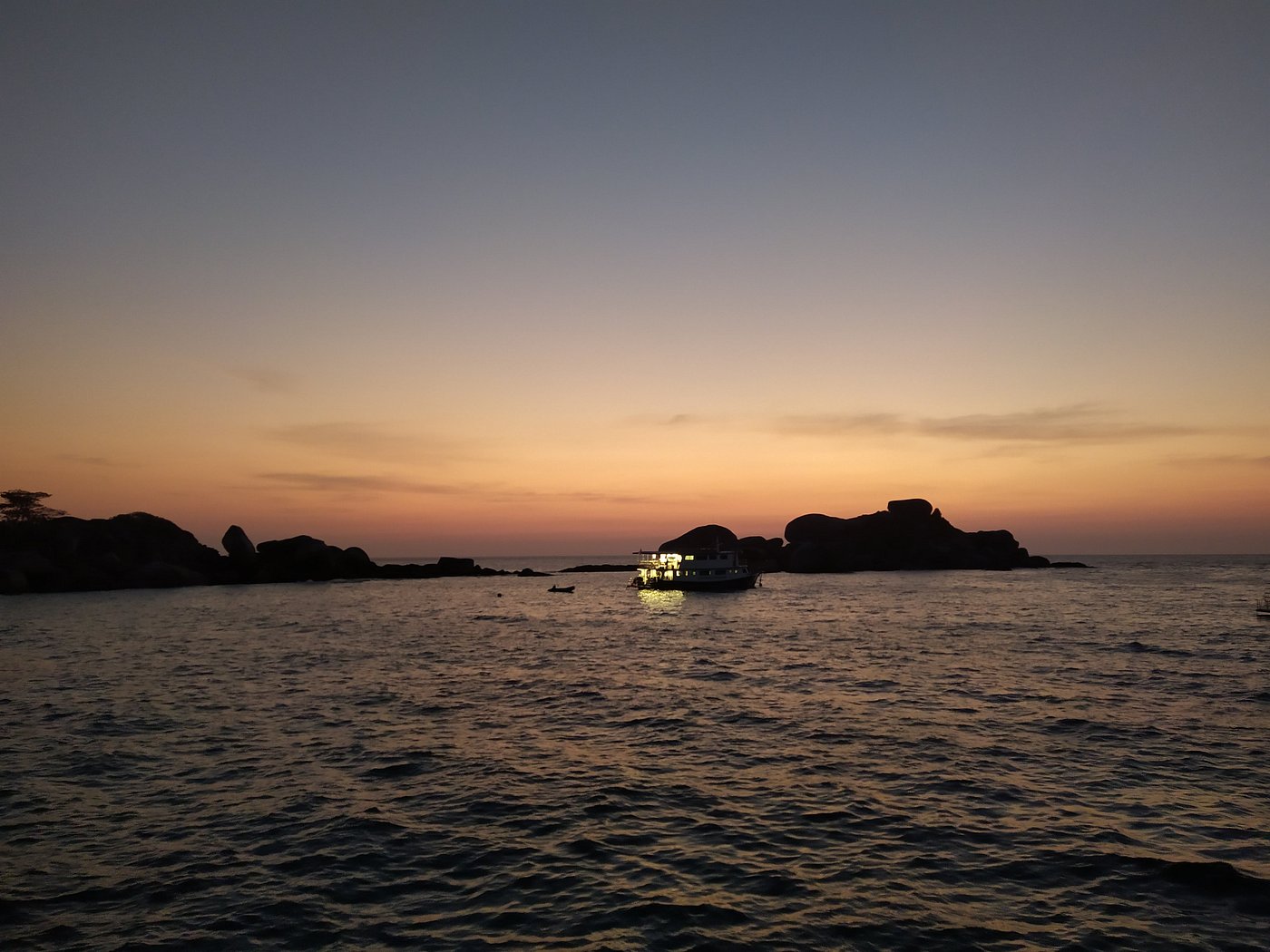 Luxury dive boat anchored near the dramatic Similan Islands in Thailand's Andaman Sea